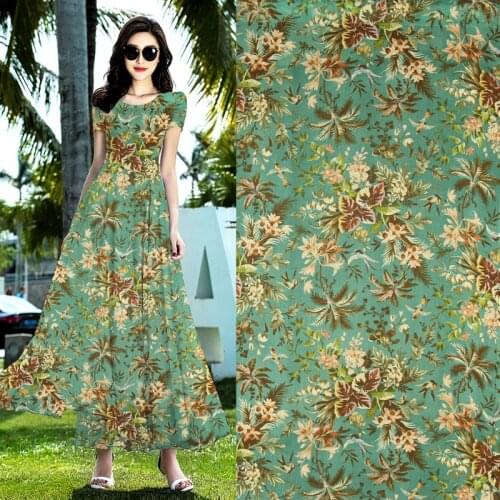 Floral and bird print silk crinkle georgette fabric very soft transparent,SCG471