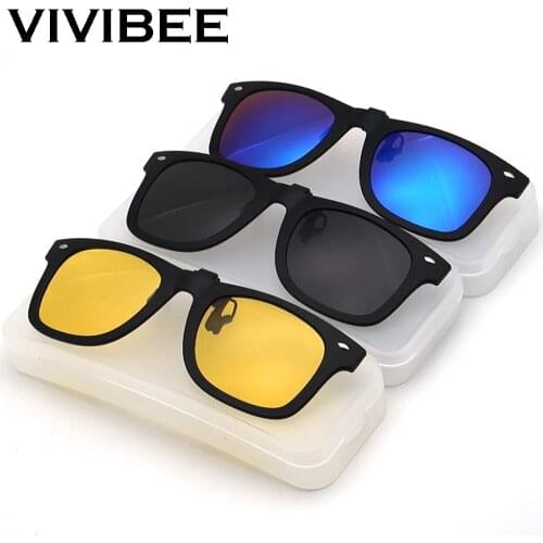 VIVIBEE Flip Up Clip on Sun Glasses for Men Driving Glasses Clips Light Fishing Female Anti-UVA UVB Polarized Night Vision Lens