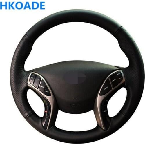 DIY Hand-stitched Black Soft Artificial Leather Car Steering Wheel Cover For Hyundai Elantra 2011-2016 Avante i30 2012-2016
