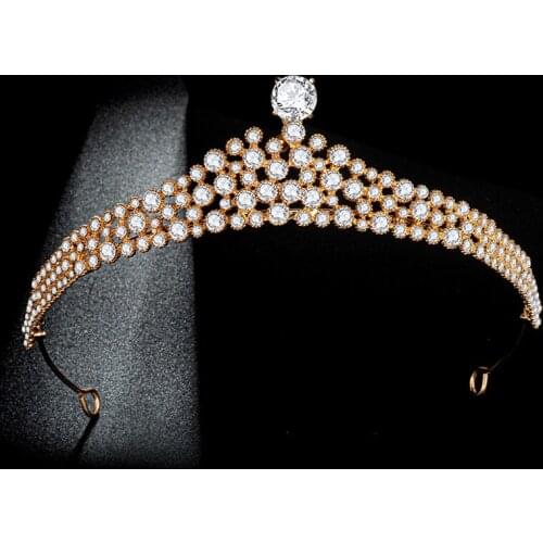 SLBRIDAL Alloy Rhinestone Crystal Cubic Zircon Bridal Tiara Princess Crown Wedding Hair Accessories Women Dress Prom Jewelry