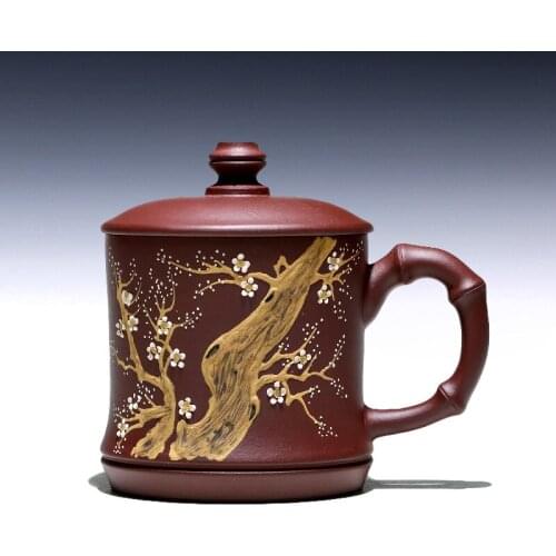 TaoYuan 】 yixing undressed ore purple sand cup tea cup of pure handmade household cover cup purple clay harbinger 370 cc