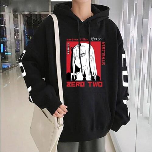 Darling In The Franxx Zero Two Anime Hoodies Harajuku Streetwear Graphic Sweatshirts Men Casual Unisex Hooded Pullover Tops