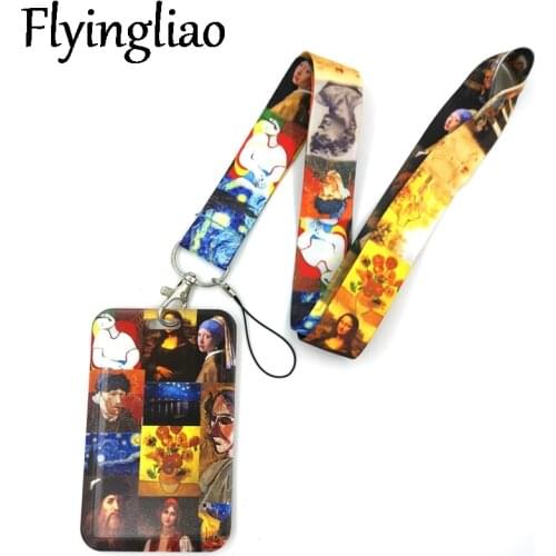 Vintage Oil painting Art Lanyard Credit Card ID Holder Bag Student Women Travel Card Cover Badge Car Keychain Decorations Gifts