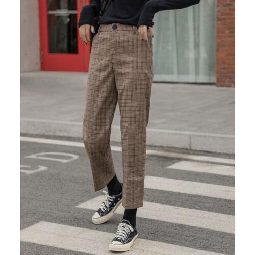 Bella Philosophy Spring Autumn Plaid Pants Women Casual High Waist Long Harem Pants Female Zipper Office Lady Pants Bottoms