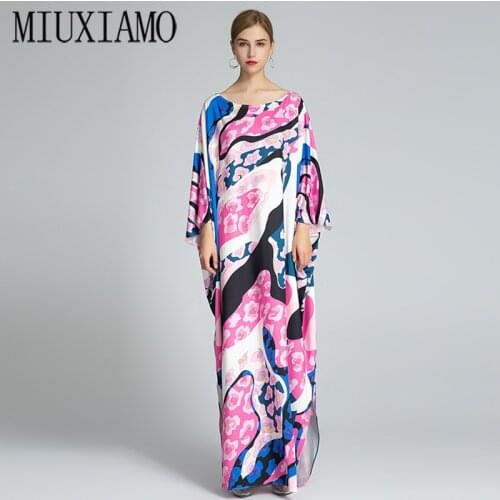 MIUXIMAO 2021 Bohemian Plus Size Dress O-neck Batwing Sleeve Maxi Dress Women Elastic Silk Floor Length New Fashion Kaftan Dress