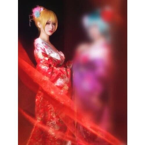 Japanese Custom Made Plum Flower Kimono Outer Garment Rin Len Cosplay Costume Woman Dress Japanese Performance Kimono Woman
