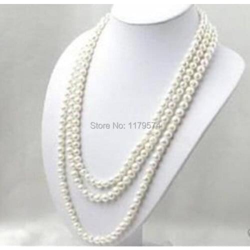 Fashion shopping girl LONG 80 INCHES 7-8MM WHITE AKOYA CULTURED PEARL NECKLACE beads jewelry making Gifts For Girl Women YS0277