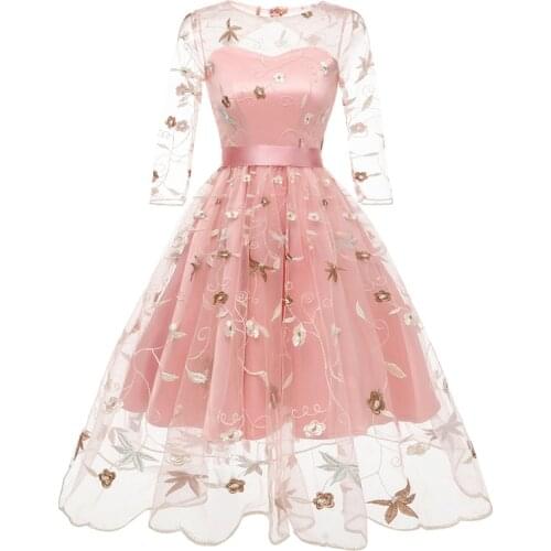 FMFSSOM New Summer Floral Print Embroidery Tulle Female Dress Sweet Elegant High Waist Lace Up A-line Mesh Women Dresses 2XL