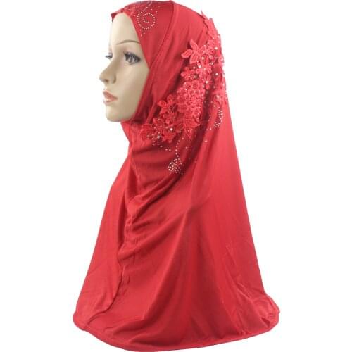 12pcs One Dozen Muslim Women Girls Hijab Beautiful Embroidery Flower Pattern Diamond on Scarf Wholesale