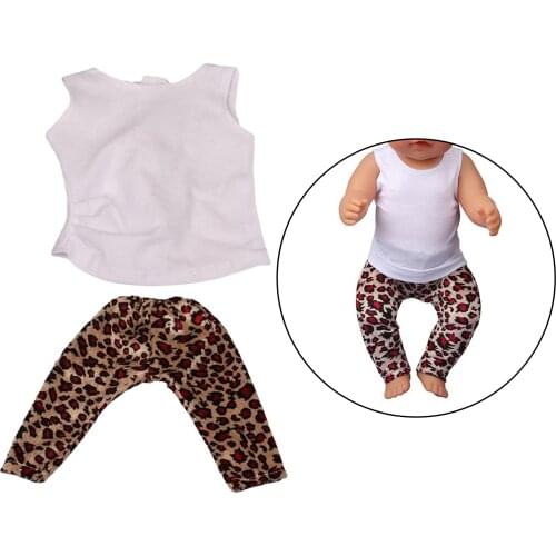 18 Inch Doll Clothes 18''American Doll Clothes White vest leopard print pants set and Accessories Gift Fit for Girl