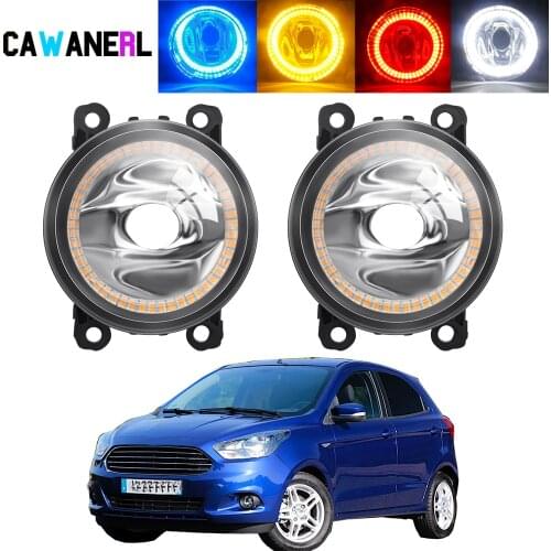 2 X Angel Eye Fog Light Assembly For Ford Ka+ Ka Figo 2015 2016 Car Halo Ring Fog Daytime Running Lamp DRL 20W H11 12V