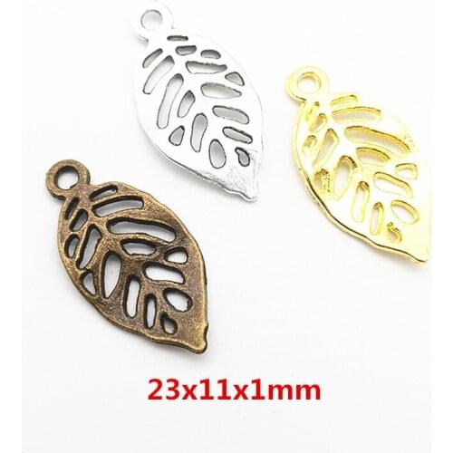 200pcs 23X11MM Silver Color Antique Hollow Leaf Charms Vintage Bronze Pendants for Bracelet Necklace Earring DIY Jewelry Making