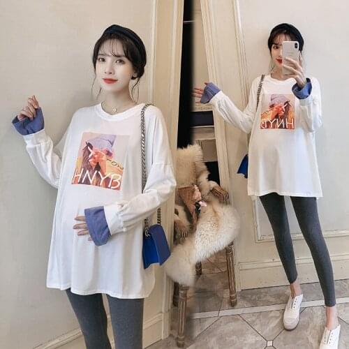 2009# Maternity Clothes Spring Autumn Long Sleeves cotton T-shirt Stylish Tops for Pregnant Women Pregnancy Clothes