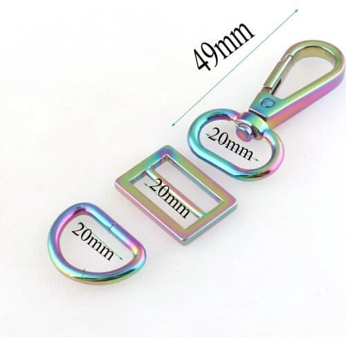 20MM Rainbow Swivel Clasp D ring Buckle Adjuster Buckle Slide Strap for Strap Belt Keeper Purse 4 SETS