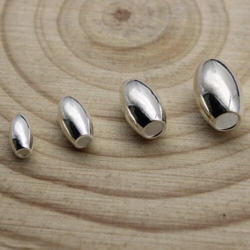 5pcs/lot 100% Pure 925 Sterling Silver large Metal Beads Oval Spacer Beads for Jewelry Making DIY Bracelet Handmade Accessories