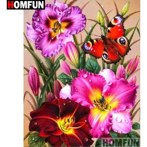 HOMFUN Full Square/Round Drill 5D DIY Diamond Painting "Flower butterfly" 3D Embroidery Cross Stitch 5D Home Decor A13711