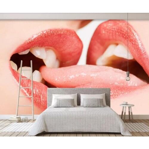 Customized large-scale 3D mural wallpaper modern fashion sexy red lips kiss nightclub background wall decoration painting