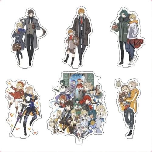 Genshin Impact New Figure Diluc Venti Klee Keqing Qiqi Acrylic Two-Sided Stand Model Plate Desk Decor Standing Sign Keychains