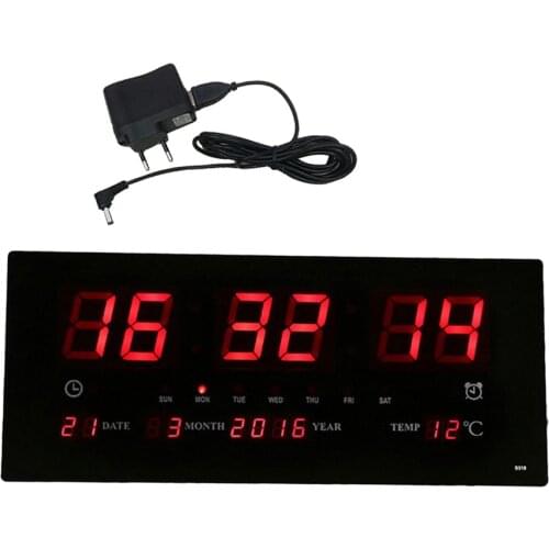 17inch Digital LED Screen Projection Wall Clock Time Calendar with Indoor Thermometer 24H Display - Days/Month/Year EU/US