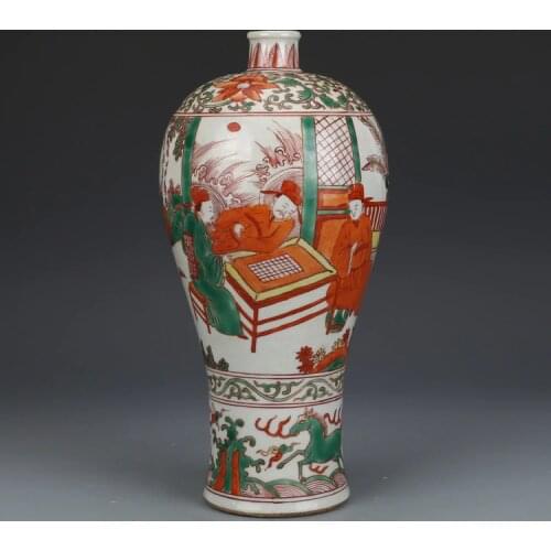 Ming Dynasty(WANLI:1573--1620) colorful chess figure plum bottle antique authenticity antique collection old goods ornaments