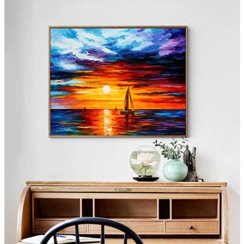 Diy coloring by numbers Abstract seascape sunrise series pictures paintings sea with colors drawing framed for adults