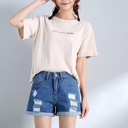 Womens Denim Shorts Summer Loose Casual High Waist Denim Shorts Ripped Vintage Style Students Wide Leg Shorts Ripped Jeans