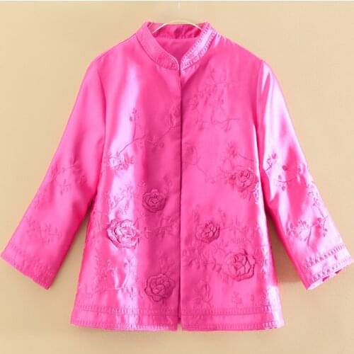 Embro Mill women jacket Tops Autumn Chinese style Elegant embroidery Retro 3/4 sleeve lady coat female S-2XL