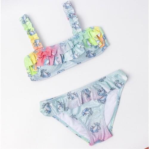 3-10 Years Falbala Kids Girls Bikinis 2020 Shinning Striped Children Girl Swimwear Swimsuit Cute Kid Biquini Bathing Suit A254