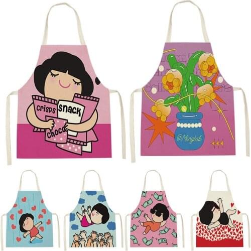 Cartoon Female Parent-Child Apron Cute Printing Apron Men And Women Household Cooking Kitchen Cleaning Waist Bib Anti-Fouling