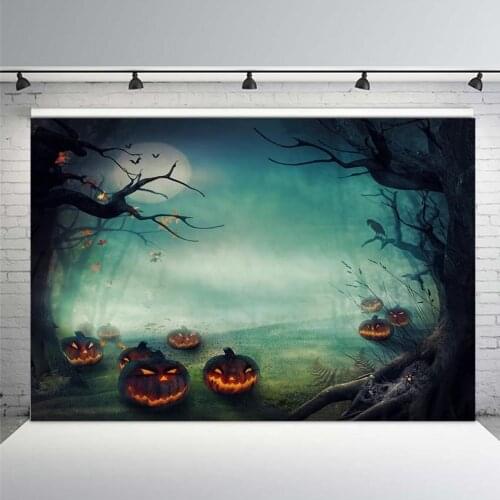 Halloween Party Photography Backdrop Pumpkin Eerie Cemetery Castle Moon Night Backgrounds Photo Both Custom Photo Backdrop