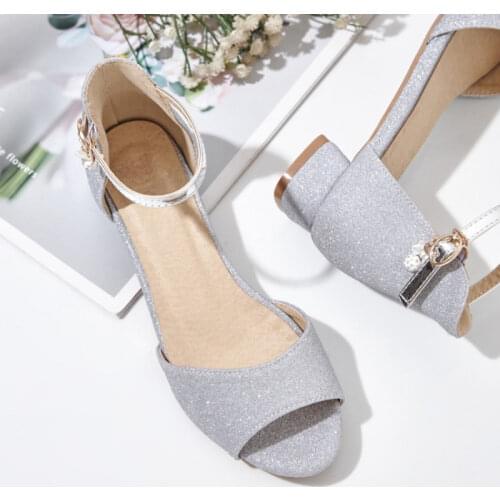 Good Quality Shiny Glitter Sandals Women Ankle Strap Summer Bling Bling Gold Silver Sandal Oversized Shoes Plus Size 43 Footwear