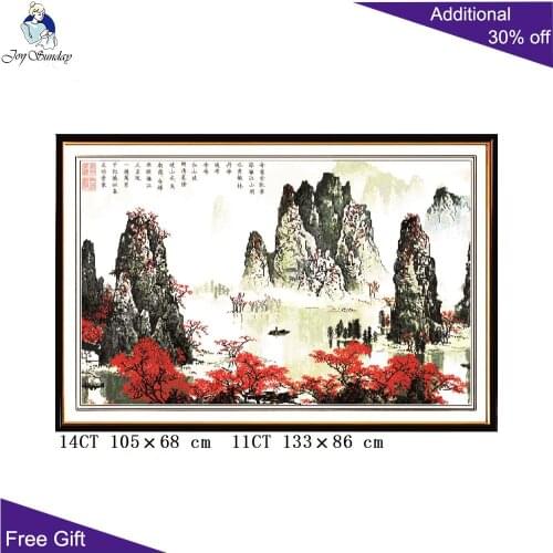 Joy Sunday Lijiang River F056 Counted and Stamped Home Decor Chinese Landscape Needlework Embroidery DIY Cross Stitch kits