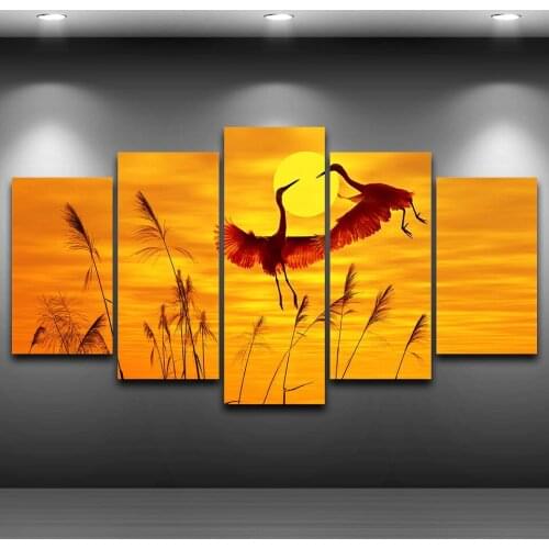 Pictures Frame For Living Room Modern Decor Style Printed Poster 5 Panels Animal Cranes Flamingo Canvas Wall Art Painting