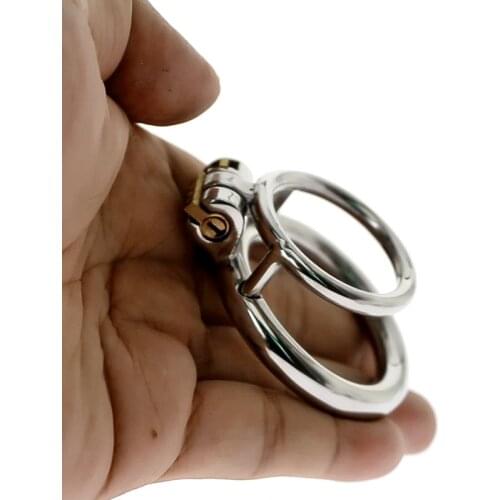 CHASTITY TRAINING RING LOCKING DOUBLE COCK RING stainless steel ball stretch ring penis exercise scrotum ball stretcher