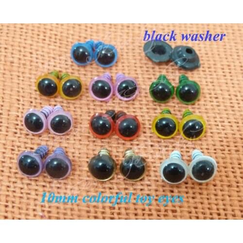 10mm round safety toy eyes with black color washer for DIY plush doll materials--100pcs---you can choose color