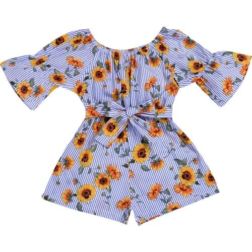 Citgeett Summer Toddler Kids Girl Floral Romper Summer Striped Sunflower Jumpsuit Outfits Clothes