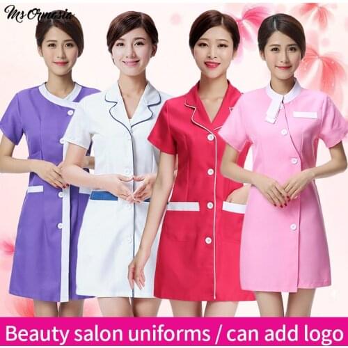 Summer quality nursing clothes white coat spa work clothes beauty salon white robe experimental work clothes frosted uniform