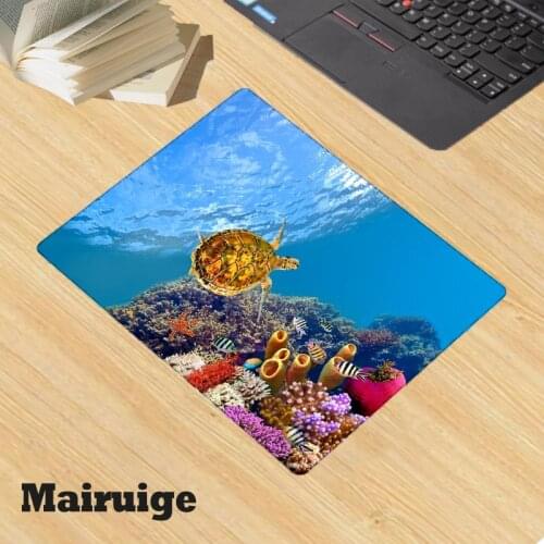 Mairuige Blue Ocean Animals Pattern Small Gaming Mouse Pad Rubber Desk Mat Locking Edge Desk Mat Office Home Gaming Accessories