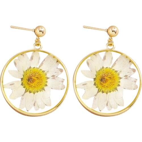 Fashion Transparent Dried Flower Elegant Stud Earrings For Women 2021 Resin Daisy Earring Bohemian Geometric Jewelry Gifts