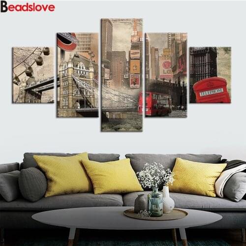 5 Pieces Britain nightscape buildings diamond embroidery 3d picture diamond painting cross stitch full square round drill