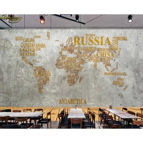 Beibehang Custom Photo Wallpaper Mural Retro Vintage English Letter World Map Cement Wall Painting Background papel de parede