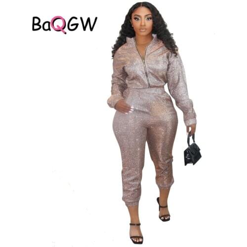BaGQW Fall Sequnied Gliter Tracksuit Womens Suit 2 Pieces Set Zipper Long Sleeve Hoodies Female Sets Winter Casual Ladies Suits