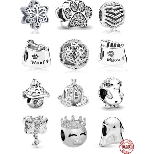 Hot Sale 100% Real 925 Sterling Silver dog paw meow diy Charm Fit Original Pandora Bracelet Making Fashion DIY Jewelry For Women