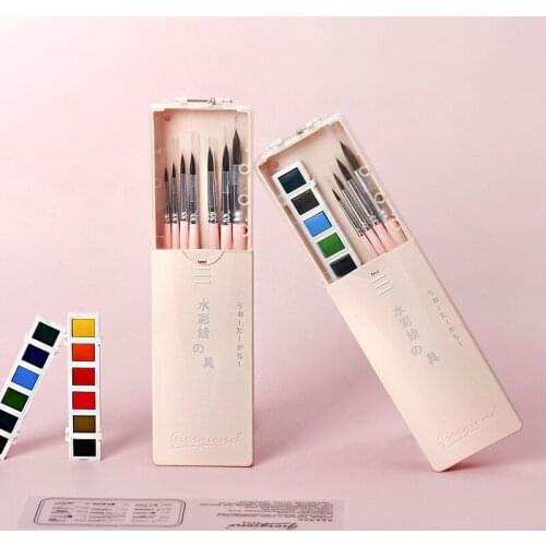 Portable Travel Solid Pigment Watercolor Paints and Watercolor brush Set for Student Drawing Art Supplies