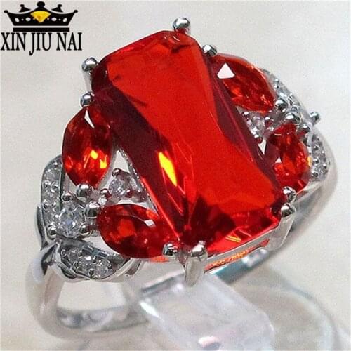 Luxury Ruby agate 6 ct Big Red Square Cut Shining AAA Zircon Ring With Large CZ Stones Ring For Women Fashion Jewelry Rings
