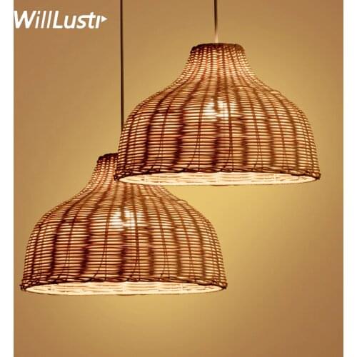 Handmade wicker pendant lamp hand knitted suspension light natural wicker material lighting home dinning room restaurant hotel