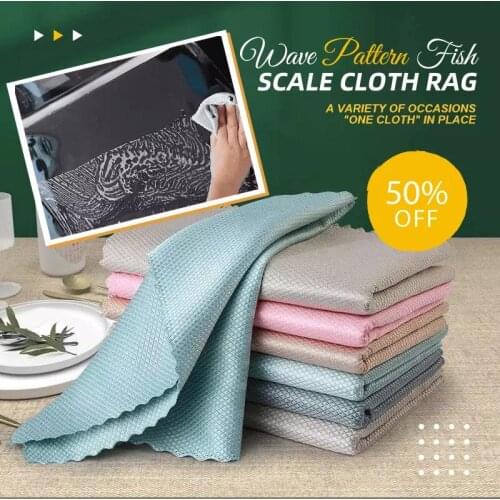 Wave Pattern Fish Scale Cloth Rag Anti-grease Absorbent Microfiber Cleaning Cloth Home Washing Dish Kitchen Cleaning Towel