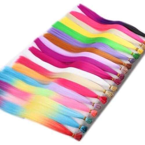 Synthetic I Tip Feather Hair Extensions Luxury for Braiding 22" 500strands/lot 50strands/pack Straight Rainbow Color
