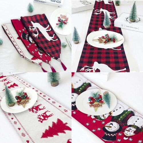 Linen Christmas Elk Snowman Table Runner Merry Christmas Table Decorations For Home 2020 Xmas Ornaments New Year 2021