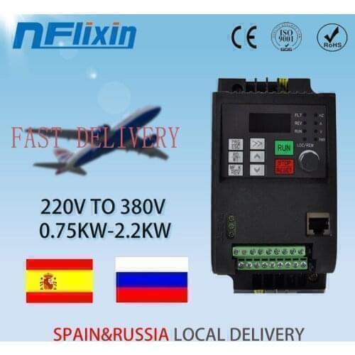 Local delivery in Spain 220V to 3 Phase 380V Variable Frequency Inverter 2.2KW Speed Drive for AC Three Phase Electric Motor
